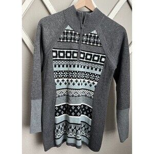 Title Nine Women's S Merino Wool Blend 1/4 Zip Fair Isle Tunic Sweater Gray